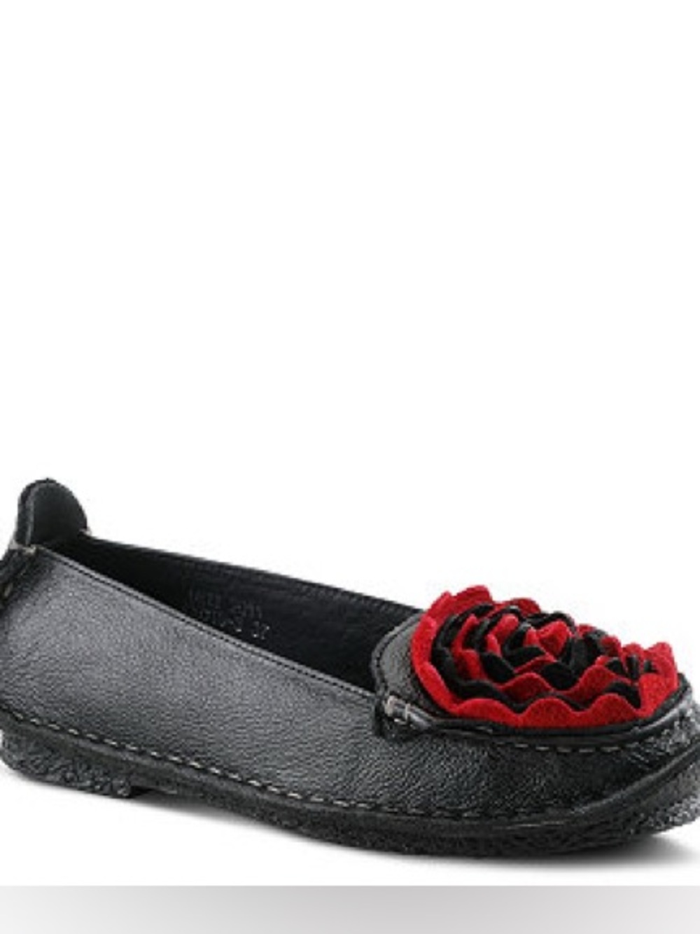 L’Artiste by Spring Step Dezi Leather Floral Ballet Flats Black Red Sz 9.5